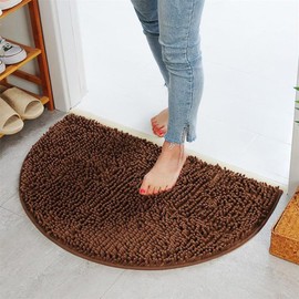 SPORTARC Non Slip Absorbent Bath Mat Home Rug Floor Mat Soft Chenille Bath Mat Half Round Microfiber Bathroom Shower Rug 40x60cm Coffee