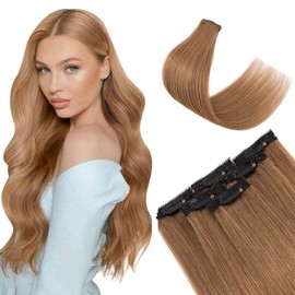 TESS Clip in Extensions Echthaar 6stk 40g, 6 Clip in Haarverlängerung Echthaar Extensions Remy Extensions40cm 06# Braun