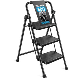 Step Ladder 3 Step Folding Step Stool Step Ladder with Wide Anti-Slip Pedal Step Stool Foldable for Adults Lightweight, Portable Steel Use for Home and Office