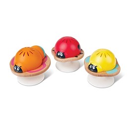 Hape: Stay-Put Rattles - Insects - 3 Pack, Lady Bug Shake Toys, Suction Cups, Stimulating Sounds, Orange-Yellow-Red, Toddler-Baby-Infant Ages 0mo+