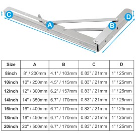 TKOOFN 8-20Inch Folding Shelf Brackets Heavy Duty Wall Mounted Shelf Bracket 2 Pack - 8in-200x103mm