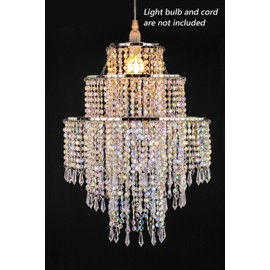 Waneway Chandelier Light Shade for Ceiling Pendant Light, Easy Fit Crystal Lamp Shade Lampshade for Bedroom, Living Room, Hallway, Wedding or Party Decoration, Diameter 32 cm, 3 Tiers