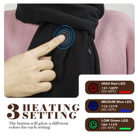 EN'DA professional Heated Scarf for Women and Men with Rechargeable Battery, 3 Levels Temperatures Control Winter Electric Scarf for Cold Weather (Black)