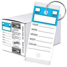 Versa-Tags 250 Per Box, Self-Protecting Paper Key Tags with Chrome-Plated Split Rings Perfect for Car Truck Or RV Dealers Top Stripe Blue