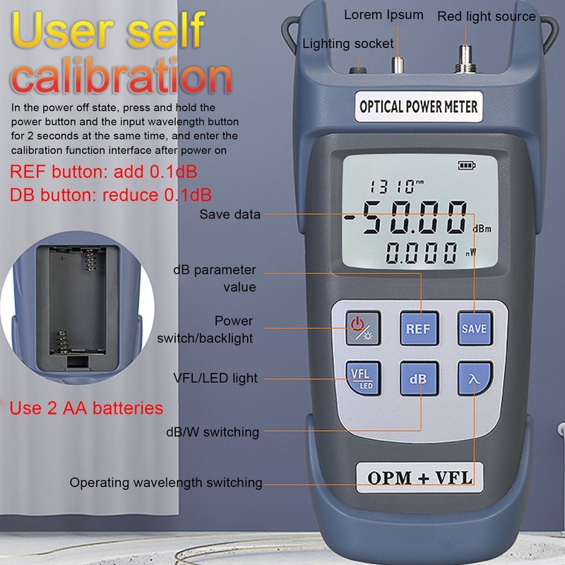 Fiber Optic Power Meter 1MW 7 Wavelength Accurate Optical Power