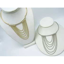 RUE21 New Pair of 2 Gold & Silver Mini Statement Necklaces with Rhinestones #N2579GS