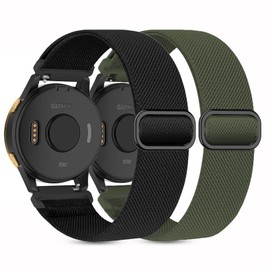 Kollody 2 Pack Stretchy Nylon Watch Bands Compatible with Garmin Vivoactive 5/Forerunner 55/165,20mm Soft Elastic Fabric Adjustable Replacement Sport Loop Straps for Garmin Venu Sq 2 Women Men