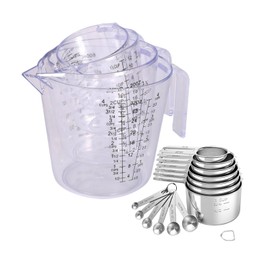 7x Stainless Steel Measuring Cups with 6x Measure Spoons Set,4x Plastic Measurings Cups for Liquids,Kitchen Gadgets for Cooking & Baking Utensils(17Pcs)