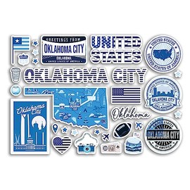 A5 Sticker Sheet Oklahoma Landmarks Vinyl Stickers - Blue America United States USA Flag Travel Holiday Map City Scrapbook Aesthetic #80599