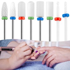 Nail Bit, Ceramic Nail Machine Bit, Set of 8, Multi-functional Nail Bit, Cuticle Treatment, Exfoliating Exfoliation, Grinding Nails, DIY Polishing, For Home Salons, Reduces Burden on Your Own Nails,