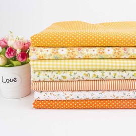 7Pcs Fat Quarters Fabric Bundles, 50CM x 50CM Cotton Fabric DIY Making Supplies Quilting Patchwork Gingham Fat Quarter Material for Sewing,Patchwork, DIY Crafts & Home Decorate (Orange)