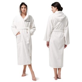 AW BRIDAL Engagement Couples Gifts Wedding Shower Gifts Bride Robe Cotton Towel Robe Robe with Hood Terry Cloth Bathrobe for Women Men, White Queen/King