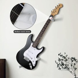 DAZZLIFE Electric Guitar Wall Mount Hanger Horizontal Hidden Design, Solid Wood Holder with Adjustable Hooks, Neck Protection (White)