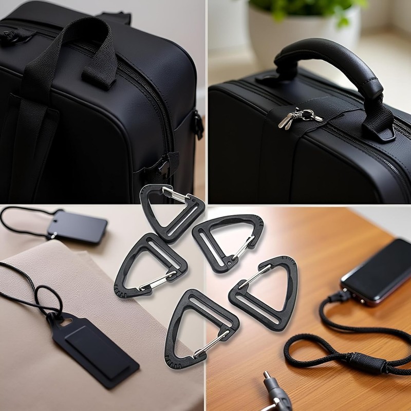 20Pcs Black Plastic Triangle 1 Inch Carabiners, Snap Hook Fasteners