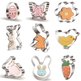 Easter Cookie Cutters, 9 PCS Stainless Steel Cookie Cutters - Easter Eggs, Chicks, Butterflies, Flowers, Rabbits, Carrots, Etc