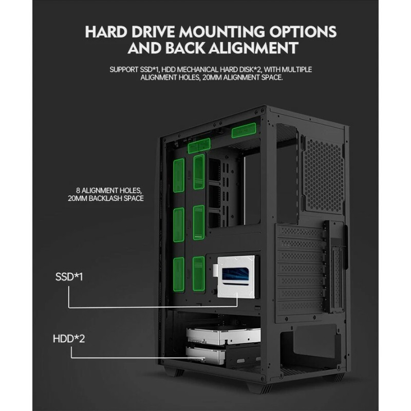 Computer Case Gaming PC case, Condition is new, ATX, M-ATX,