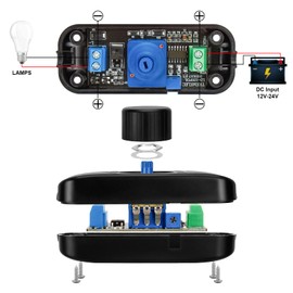 VIPMOON DC 12V-24V Inline Dimmer Switch, Frequency Adjustable, 192W LAMP 120W FAN PWM Dimmer Push on/off Rotary Dimming for Single Color Strip/Light in Camper Boat Van Truck Caravans-Newupgrade
