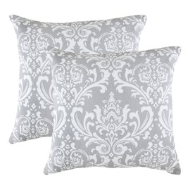 TreeWool, (2 Pack Cushion Covers Damask Accent in Cotton Canvas (40 x 40 cm, Silver Grey)