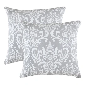 TreeWool, (2 Pack Cushion Covers Damask Accent in Cotton Canvas (40 x 40 cm, Silver Grey)