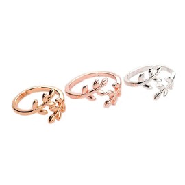 Pops & Coco Adjustable Open Leaf Branch Ring Stainless Steel Gold Plated. Dainty, Cute Jewellery Gold, Rose Gold, SIlver (Rose Gold)