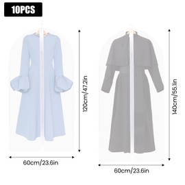 Zythrem Pack of 10 Garment Bags Suit Long 60 x 120 cm + 60 x 140 cm Garment Bags Mothproof Transparent Matte Garment Bags with Zip for Dresses Jackets Shirts Evening Dresses
