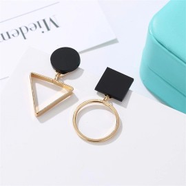 Styles I Love Mismatched Black and Gold Geometric Drop Earrings