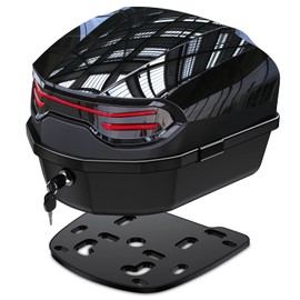 LESANM 35L Motorcycle Top Case, Motorcycle Daily Tail Box Trunk Lockable Storage Carrier Plastic Waterproof Moto Top Box with Contoured Plastic Backrest Universal Mounting for Helmet Luggage - Black