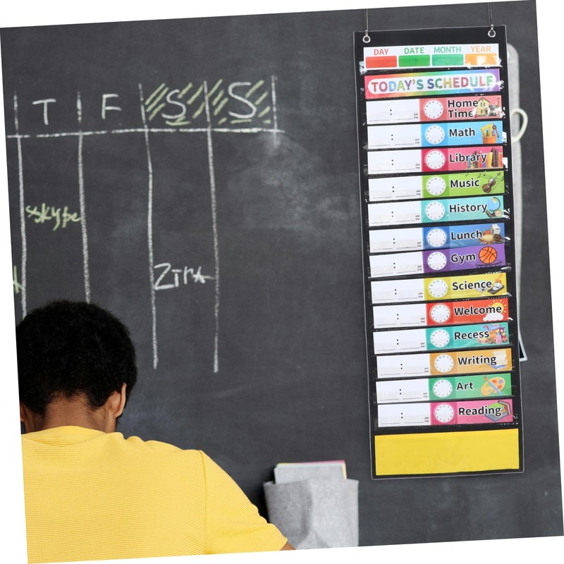 jojofuny Daily Class Schedule Pocket Chart Dual-sided Teacher Organizer Dry-eraser