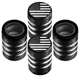 JiiinMiiin American Flag Tire Valve Stem Caps Covers - 4 Pack Upgraded Anodized Aluminum Tire Air Caps, 100% Corrosion Resistant & Leak-Proof, Universal Fit, Black