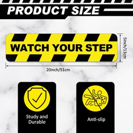 Fulmoon 4 Pcs 20 x 5 Inch Watch Your Step Tape Self Adhesive Anti Slip Watch Your Step Sign Water Resistance Floor Decals Stickers Caution Vinyl Decal for Safety Indoor Outdoor Workplace Wet Floor