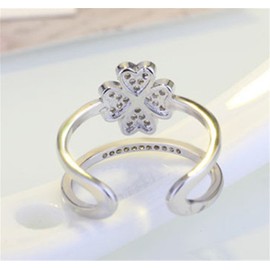 Boowhol Women's Ring 925 Sterling Silver Cubic Zirconia Classic Elegant Clover Ring Opening Adjustable Rings, Sterling Silver, Cubic Zirconia