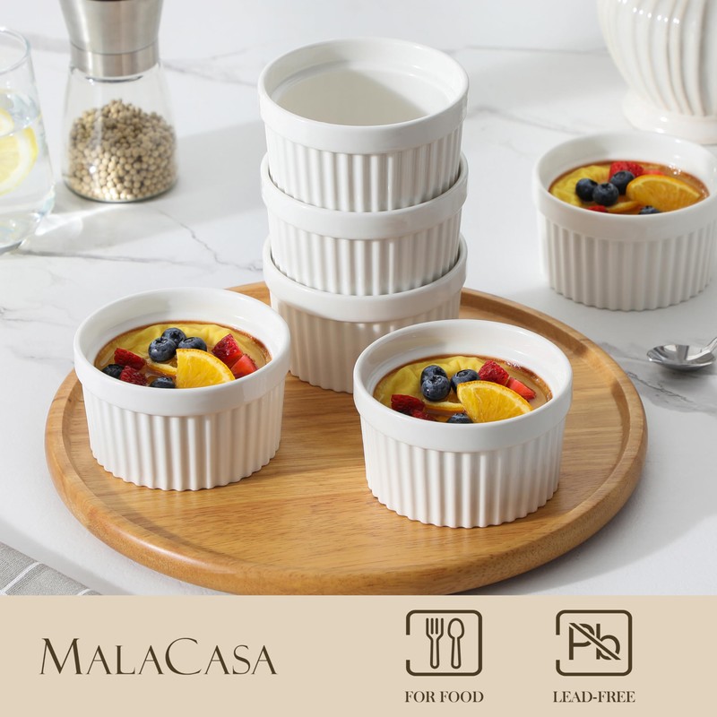 MALACASA Ramekins 10 oz Oven Safe, Porcelain Creme Brulee Ramekins