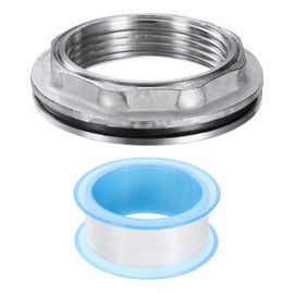 uxcell Bulkhead Fitting 1-1/2" Female 201 Stainless Steel Water Tank Connector Water Tank Adapter Thru-Bulk Pipe Fitting with Sealing Tape for Water Tank, Bathtub, and Sink