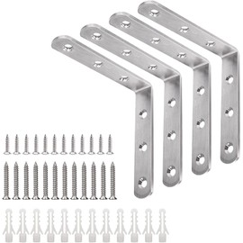 YUMORE L Bracket, 4x4 Inch Max Load: 25lb/12kg Heavy Duty Stainless Steel Solid Shelf Support Corner Brace Joint Right Angle Bracket, Pack of 4