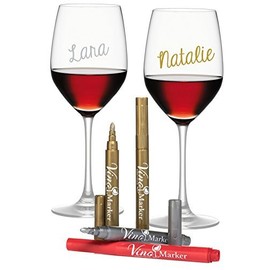 Vino Marker Wine Glass Pens Washable Drink Markers - Perfect For Holiday Parties, Home Bar Accessories, Bachelorette Party Favors, Wine Tasting Decorations or Any Event (Multicolor 4 Pack)