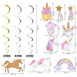 Pack of 20 Unicorn Hanging Swirls Children's Birthday Decoration, Unicorn Birthday Decoration, Unicorn Happy Birthday Spirals for Girls Birthday Party Decorations, Unicorn Themed Party Decoration