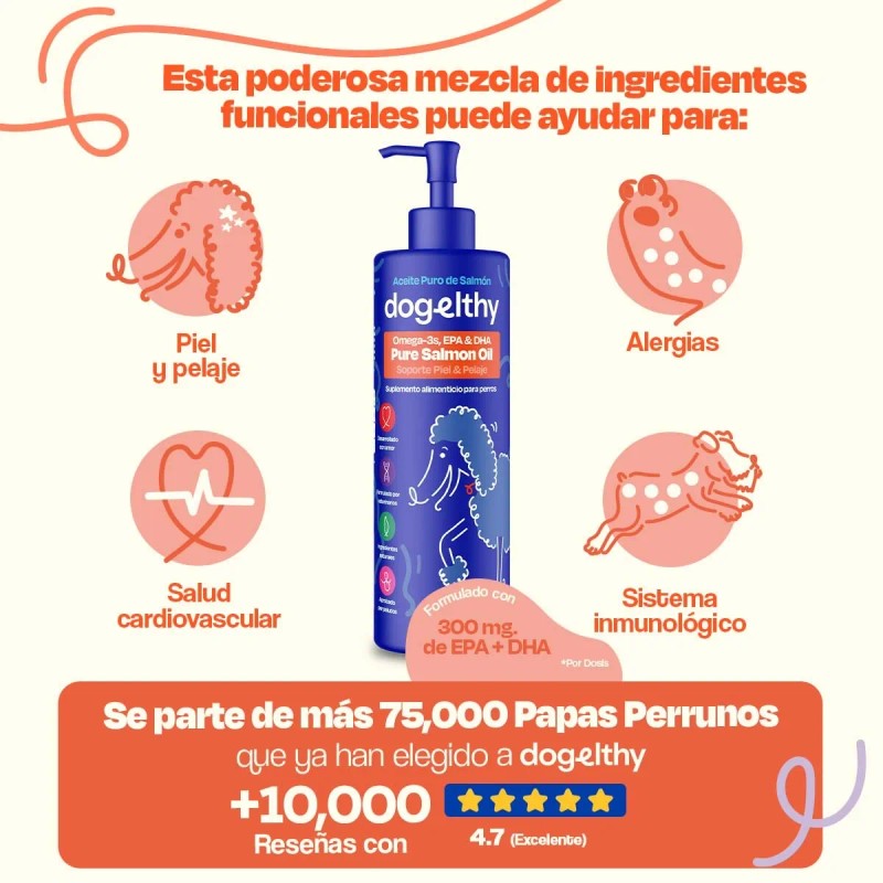 Dogelthy Pack De 3 Aceites De Salmón Para Perro Omega3