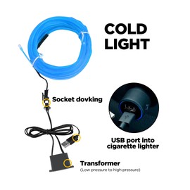 AOCISKA 16FT USB El Wire,LED Strip Under Dash Lighting Kit,Car Interior Neon Rope Strip Lights with Sewing Edge,Electroluminescent Car Ambient Lighting Kits with Fuse Protection (Blue)