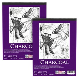 U.S. Art Supply 9" x 12" Premium Heavy-Weight Charcoal Sketchbook (2 Pack, 64 Sheets Total) - 90lb (160gsm) Sketch Book Pad for Charcoal, Pencil & Pastel Drawing