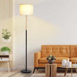 Modern Floor Lamp for Living Room Traditional Farmhouse Floor Lamps Mid-Century Pole Lamp with Linen Lamp Shade, Standing Tall Floor Lamps for Bedrooms and Office (White-01)