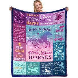 FAIVHSO Horse Gifts for Girls Women Horse Blanket for Girls Best Gifts for Horse Lovers Girls - Just A Girl Who Loves Horses Birthday Anime Decor Throw Blanket 80" x 60"