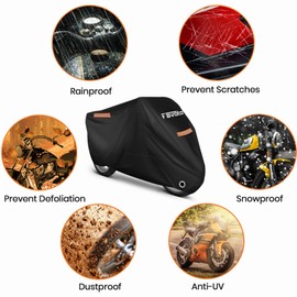 Favoto Waterproof Motorcycle Cover Outdoor Motorcycle Cover 210T Oxford UV Scratch-Resistant Heat Resistant All-Year Protection with Night Reflector Lock Holes for Moped Bicycle 295 x 105 x 125 cm