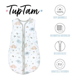 TupTam All-Season Sleeping Bag Oeko-Tex Certified Materials 2.5 TOG Sleeveless Baby Sleeping Bag Padded Colour: Elephant Blue Beige Green Size: 80-86