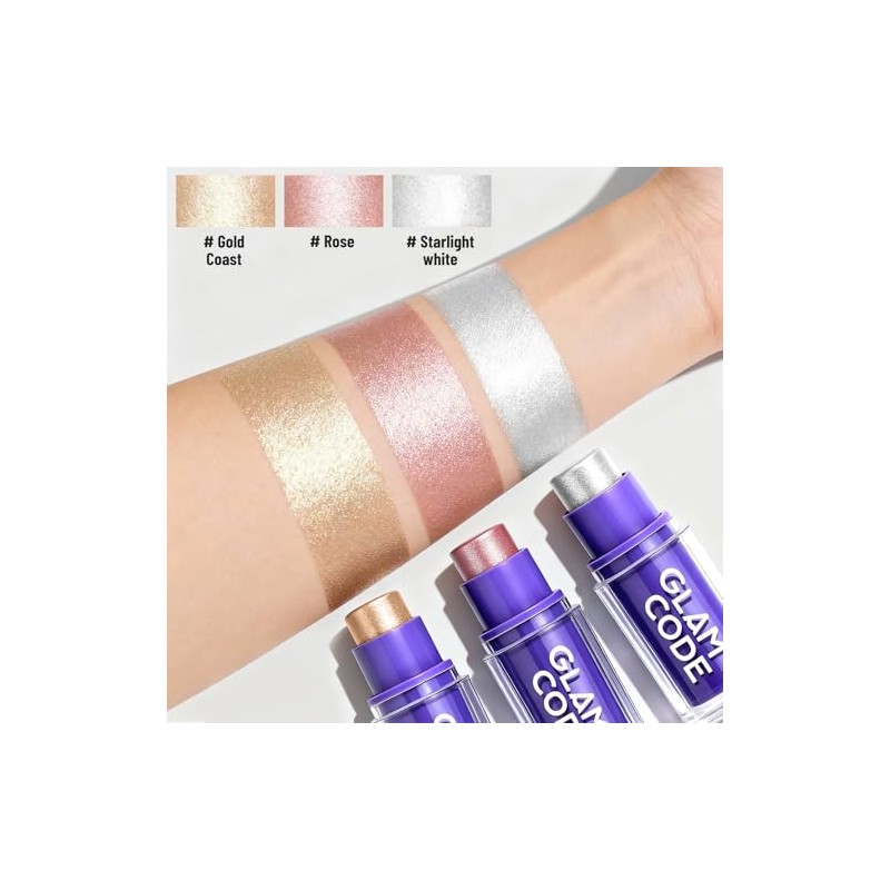 Glam Code Highlighter Stick, Creamy Long Lasting Shimmer Glow Face