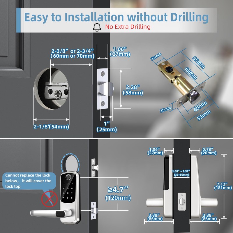 Keyless Entry Door Lock with Keypad, Fingerprint Exterior Locks, Door