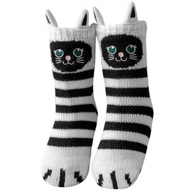 ZFSOCK Women's Cottage Socks House Socks Cuddly Socks Stopper Socks Winter Socks Warm Thick Socks with ABS Non-Slip Sole Inner Terry Towel Funny Animal Pattern Christmas 1 Pair, Siamese cat.