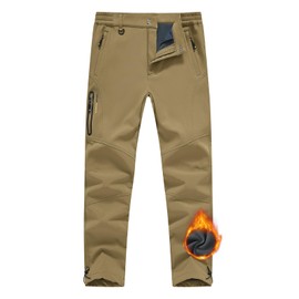 Rdruko Mens Snowboard Pants Waterproof Outdoor Climbing Snow Skiing Pants Fleece Lined Insulated Work Pants (Khaki, 40)