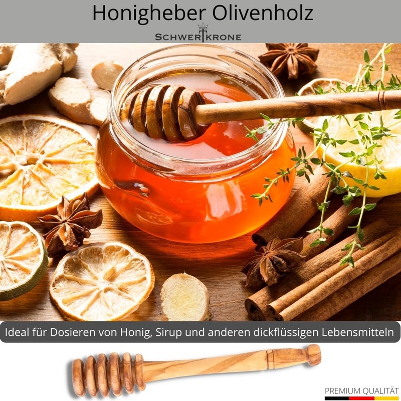 Schwertkrone Honey Spoon Olive Wood 15 cm Honey Spiral Honey