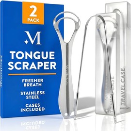 Mouthology Raspador De Lengua De Acero Inoxidable De Metal Para Limpiar La Lengua Y Reducir El Mal Aliento, Reutilizable (Paquete De 2 Con Estuche)