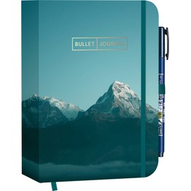 Pocket Bullet Journal "mountain calling" mit Original Tombow Brush Pen Fudenosuke in schwarz: Mit Punkteraster, Seiten für Index, Key und Future Log ... Stiftehalter und praktischem Verschlussband